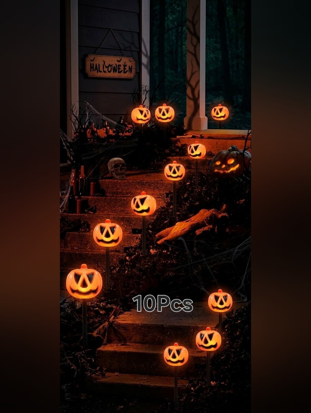 10 Pack Pumpkin Halloween Solar Lights Halloween Pumpkin Pathway Light Outdoor